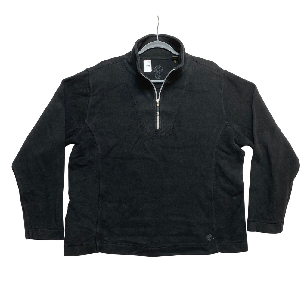 Tommy Bahama Pullover Mens XL Black Ribbed Quarter-Zip Pineapple Logo
